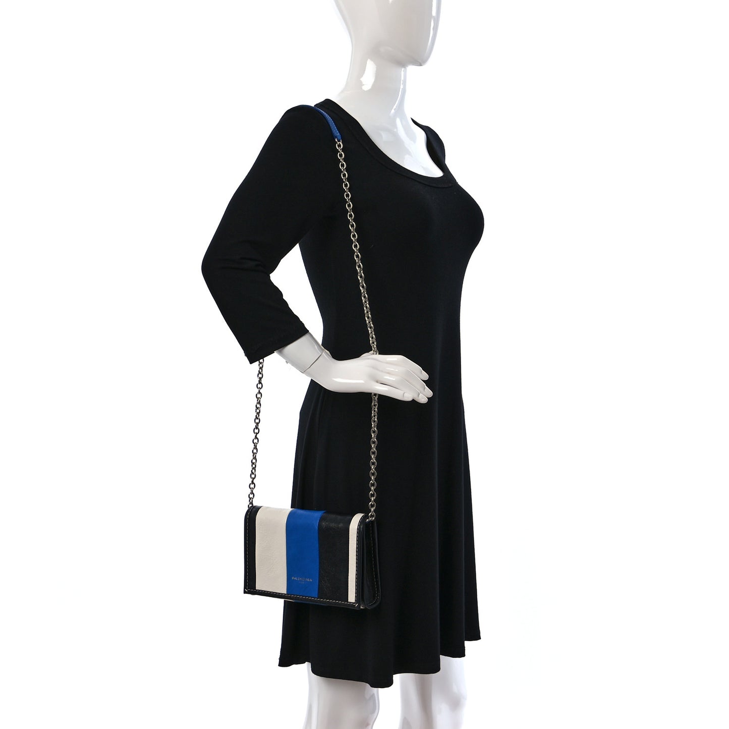 Agneau Arena Multicolore Bazar Chain Shoulder Bag Bleu White Black