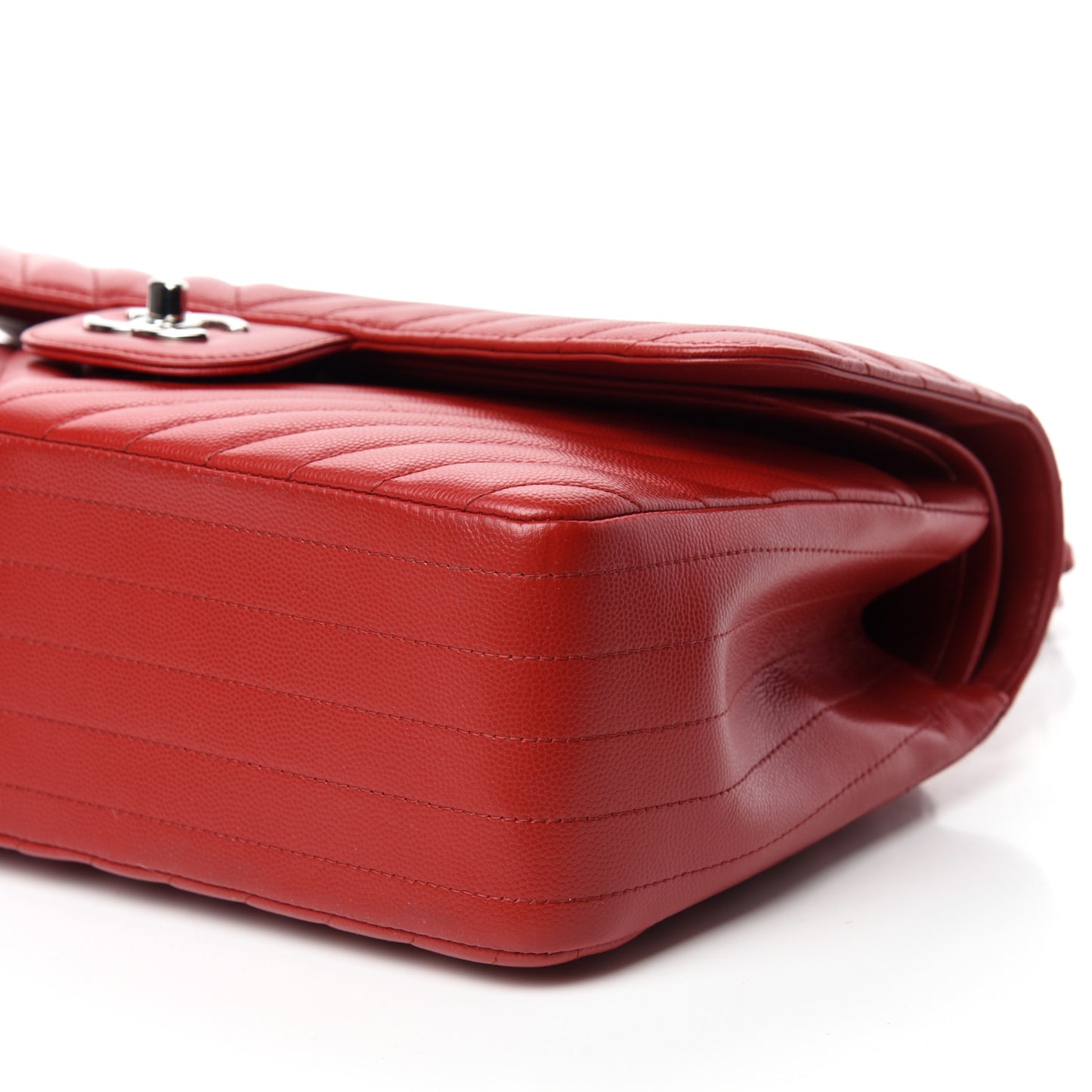 Caviar Chevron Quilted Jumbo Double Flap Dark Red