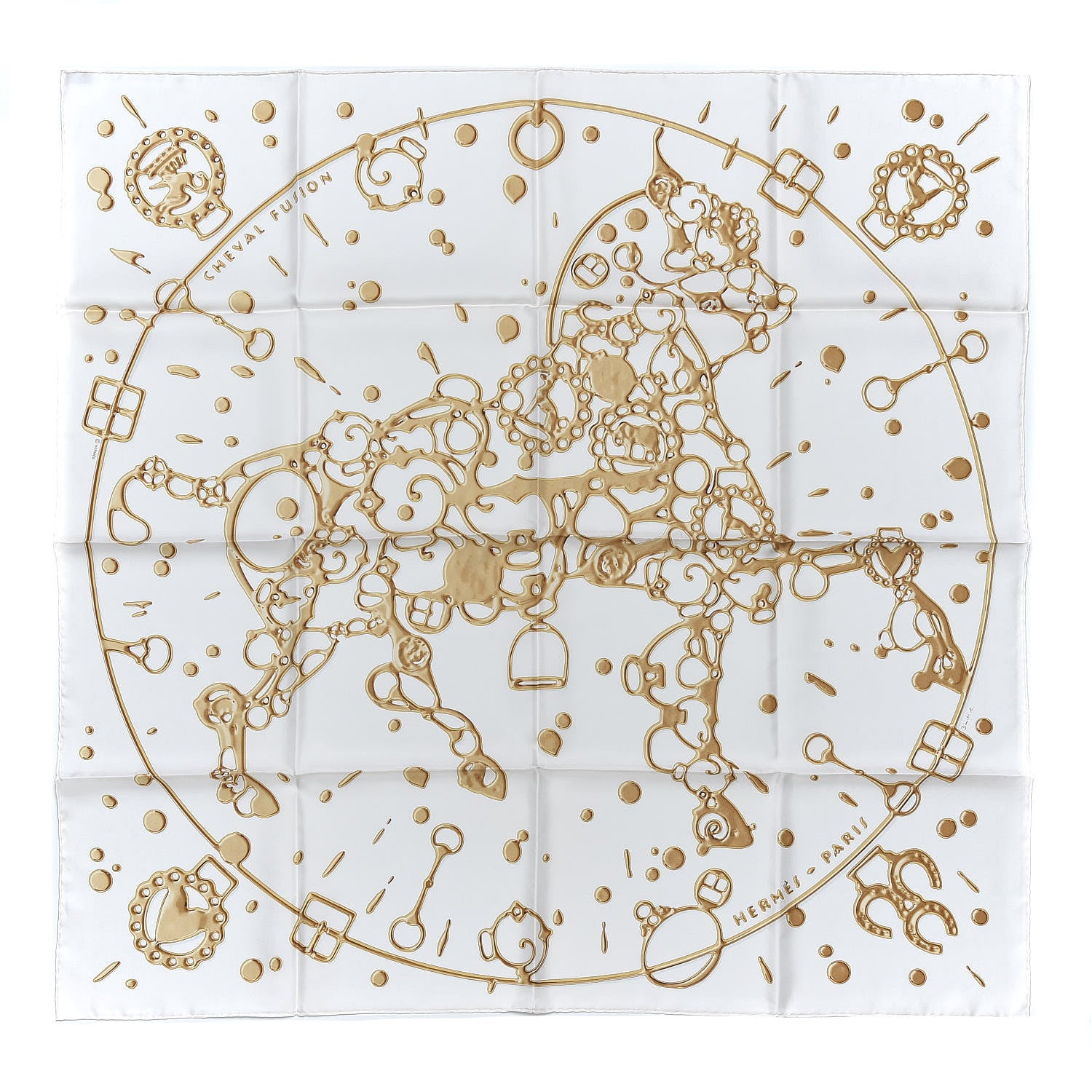 Hermes Silk Cheval Fusion Scarf 90 White Or 1 of 4