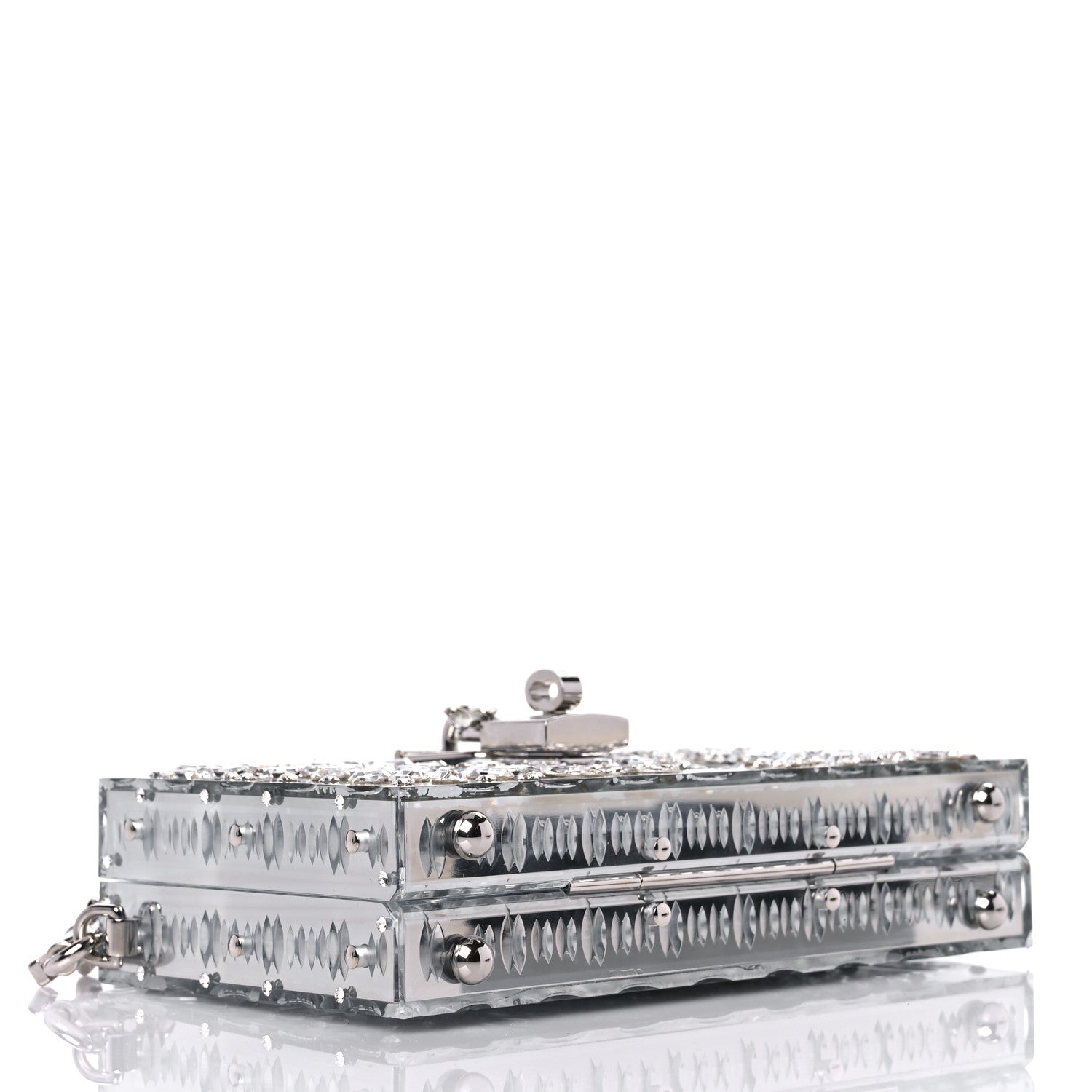 Dolce & Gabbana Crystal Embellished Plexiglass Dolce Box Clutch Silver 4 of 10
