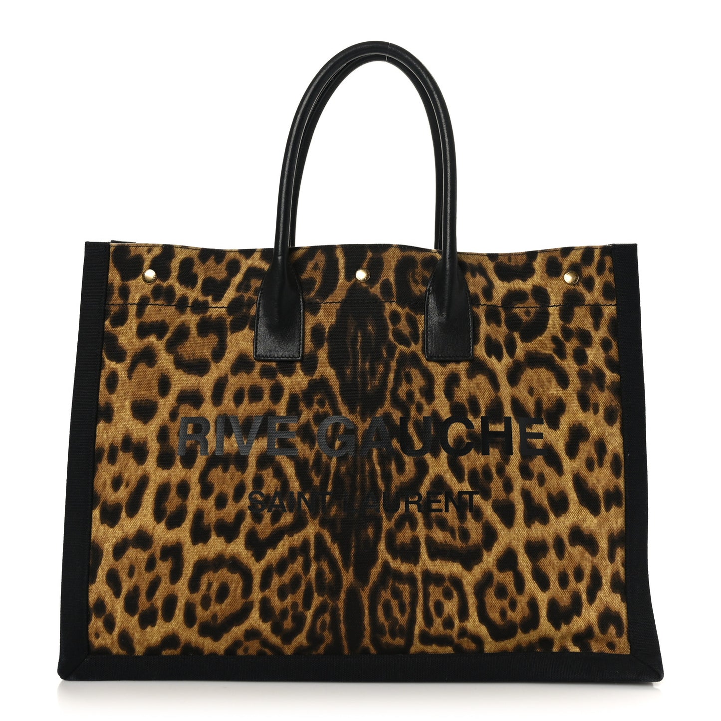 Canvas Calfskin Leopard Print Rive Gauche Noe Tote Natural Black