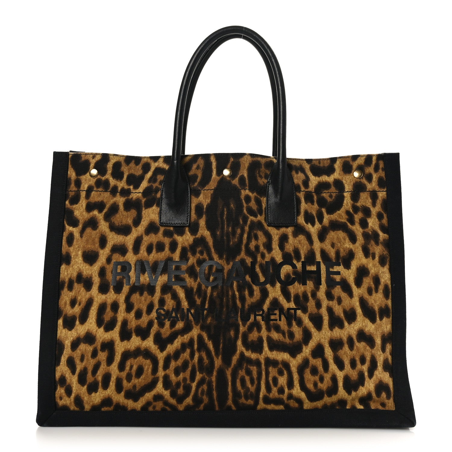 Saint Laurent Canvas Calfskin Leopard Print Rive Gauche Noe Tote Natural Black 1 of 9