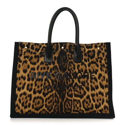 Saint Laurent Canvas Calfskin Leopard Print Rive Gauche Noe Tote Natural Black 1 of 9
