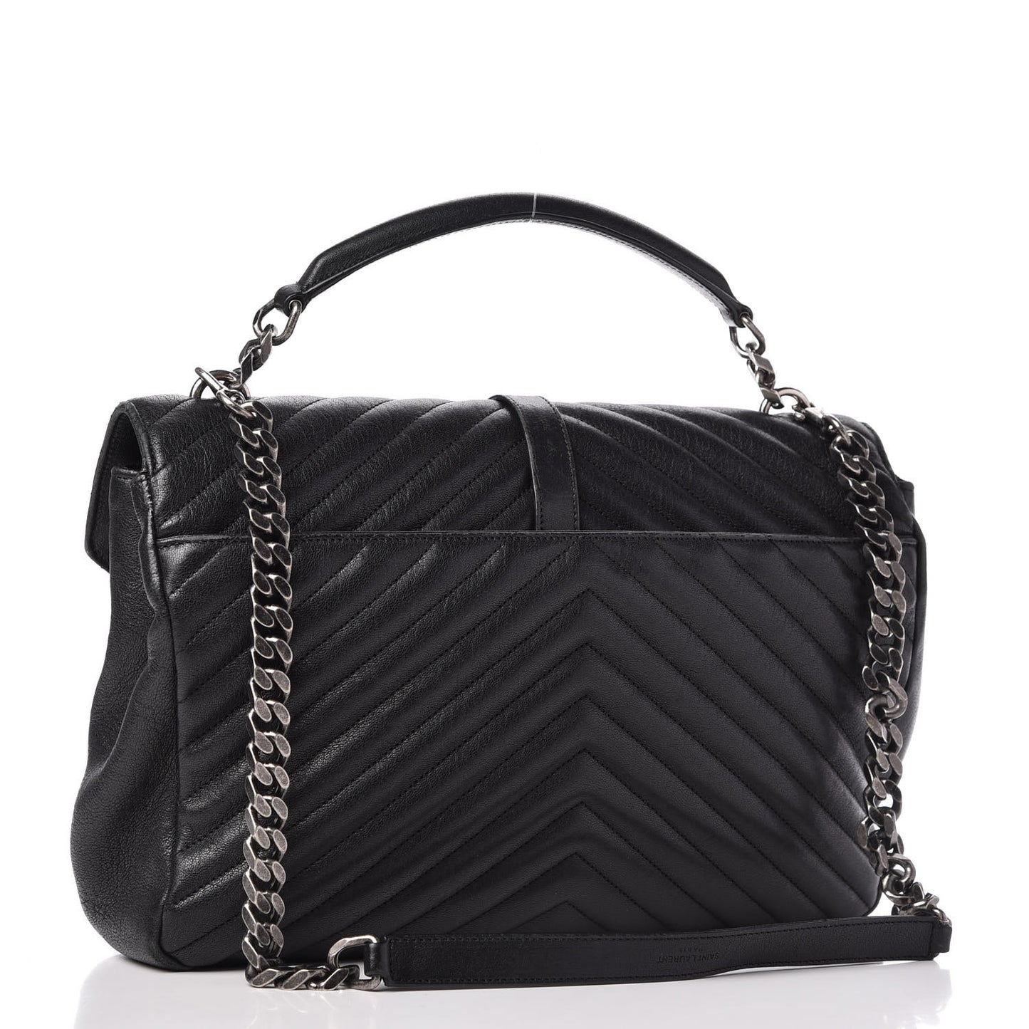 Sheepskin Matelasse Chevron Monogram Large College Satchel Black