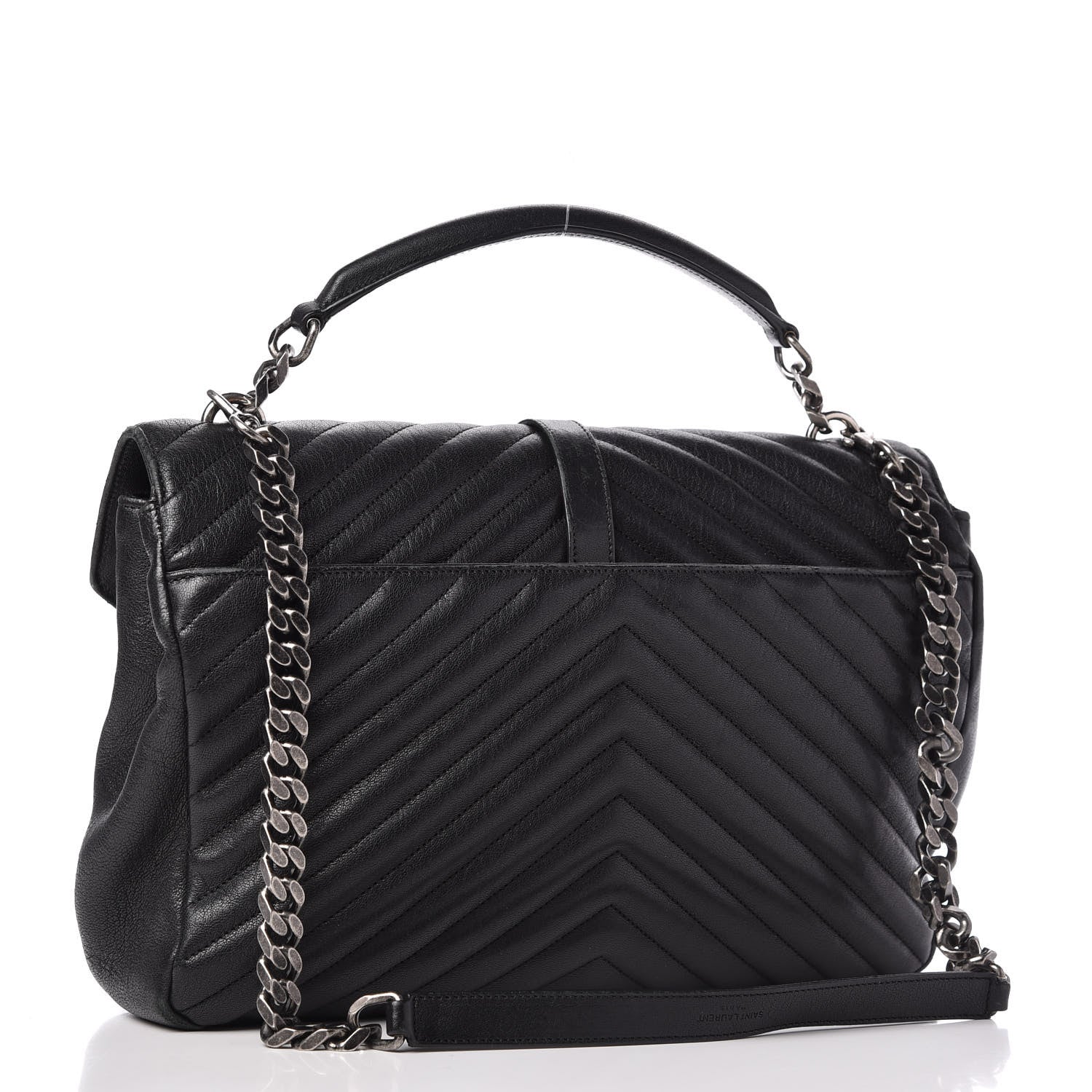 Saint Laurent Sheepskin Matelasse Chevron Monogram Large College Satchel Black 3 of 9