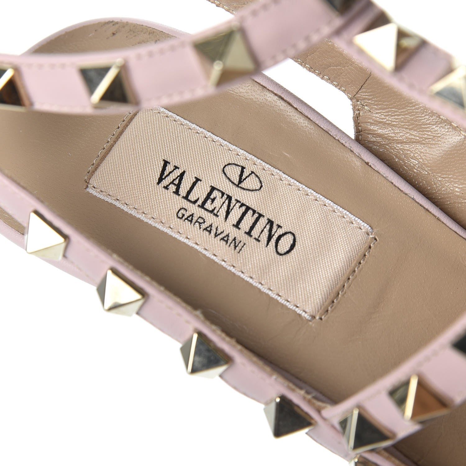 Valentino Garavani Pebbled Calfskin Rockstud Ankle Strap Pumps 36 Poudre 9 of 11