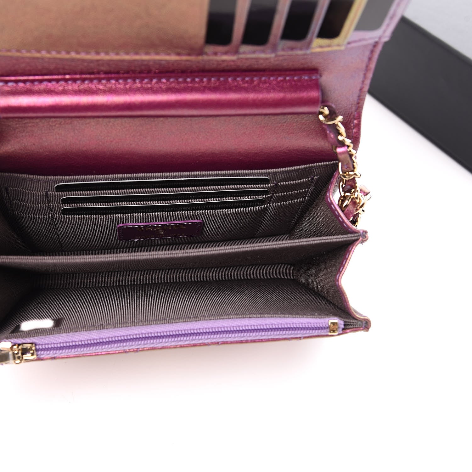 Chanel Iridescent Lambskin Quilted Mini Wallet On Chain WOC Purple 5 of 11