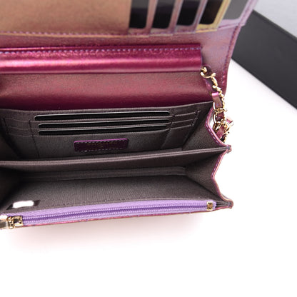 Chanel Iridescent Lambskin Quilted Mini Wallet On Chain WOC Purple 5 of 11