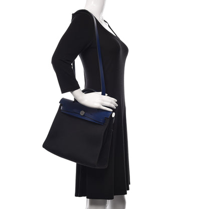 Hermes Vache Hunter Toile Herbag Zip 31 PM Bleu Saphir Black 2 of 10