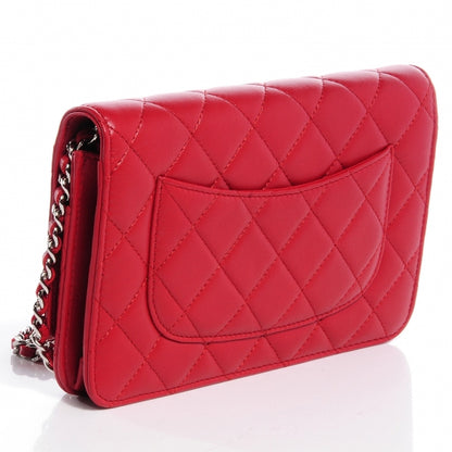 Chanel Lambskin Quilted Wallet On Chain WOC Red 3 of 8