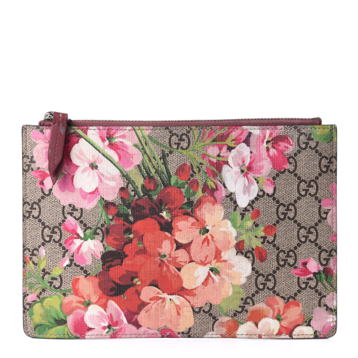 Gucci GG Supreme Monogram Blooms Small Zip Pouch Beige Multicolor Dry Rose 1 of 8