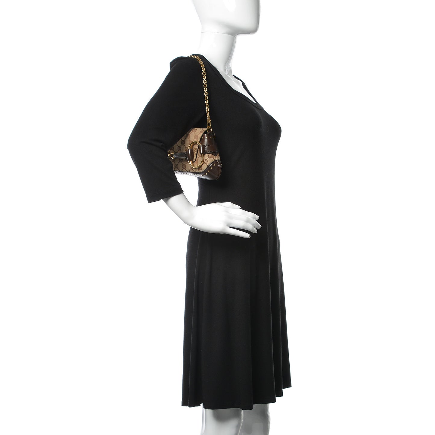 Monogram Studded Horsebit Clutch Dark Brown