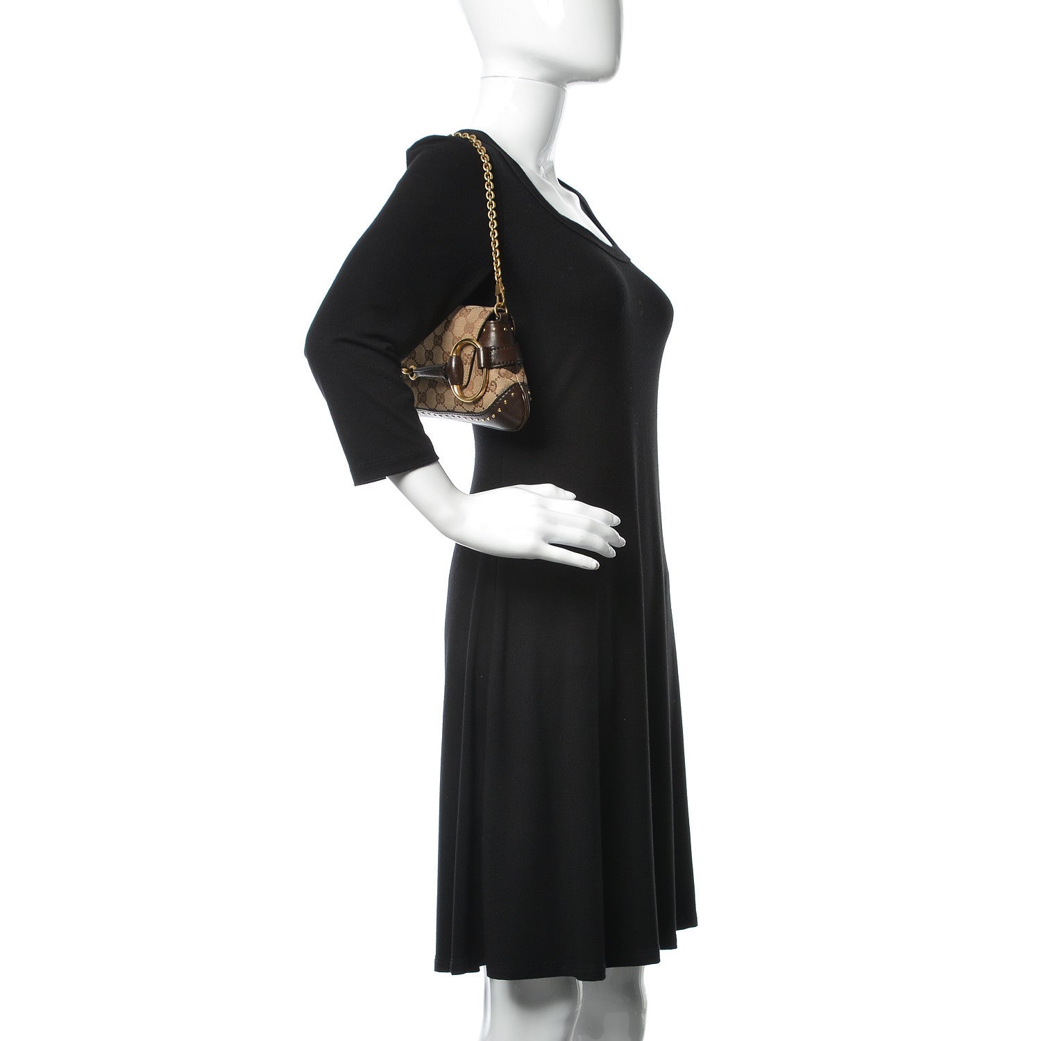 Gucci Monogram Studded Horsebit Clutch Dark Brown 2 of 10