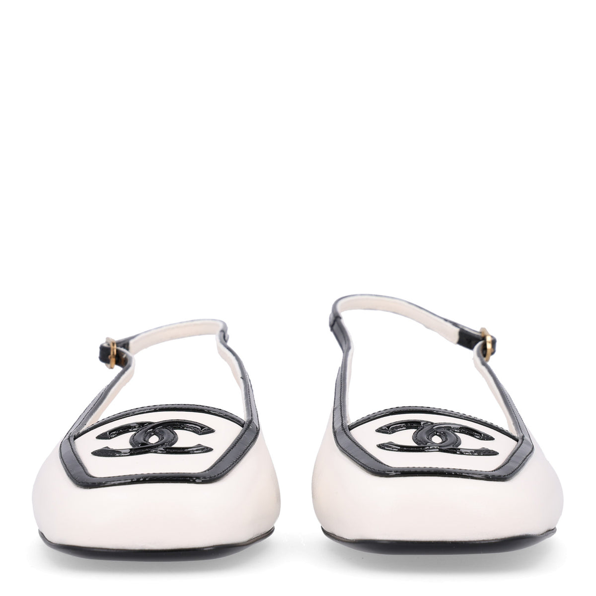 Chanel Lambskin Patent Calfskin CC Slingback Sandals 38 White Black 3 of 11