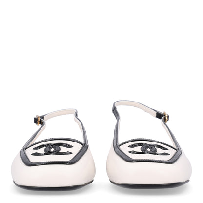 Chanel Lambskin Patent Calfskin CC Slingback Sandals 38 White Black 3 of 11