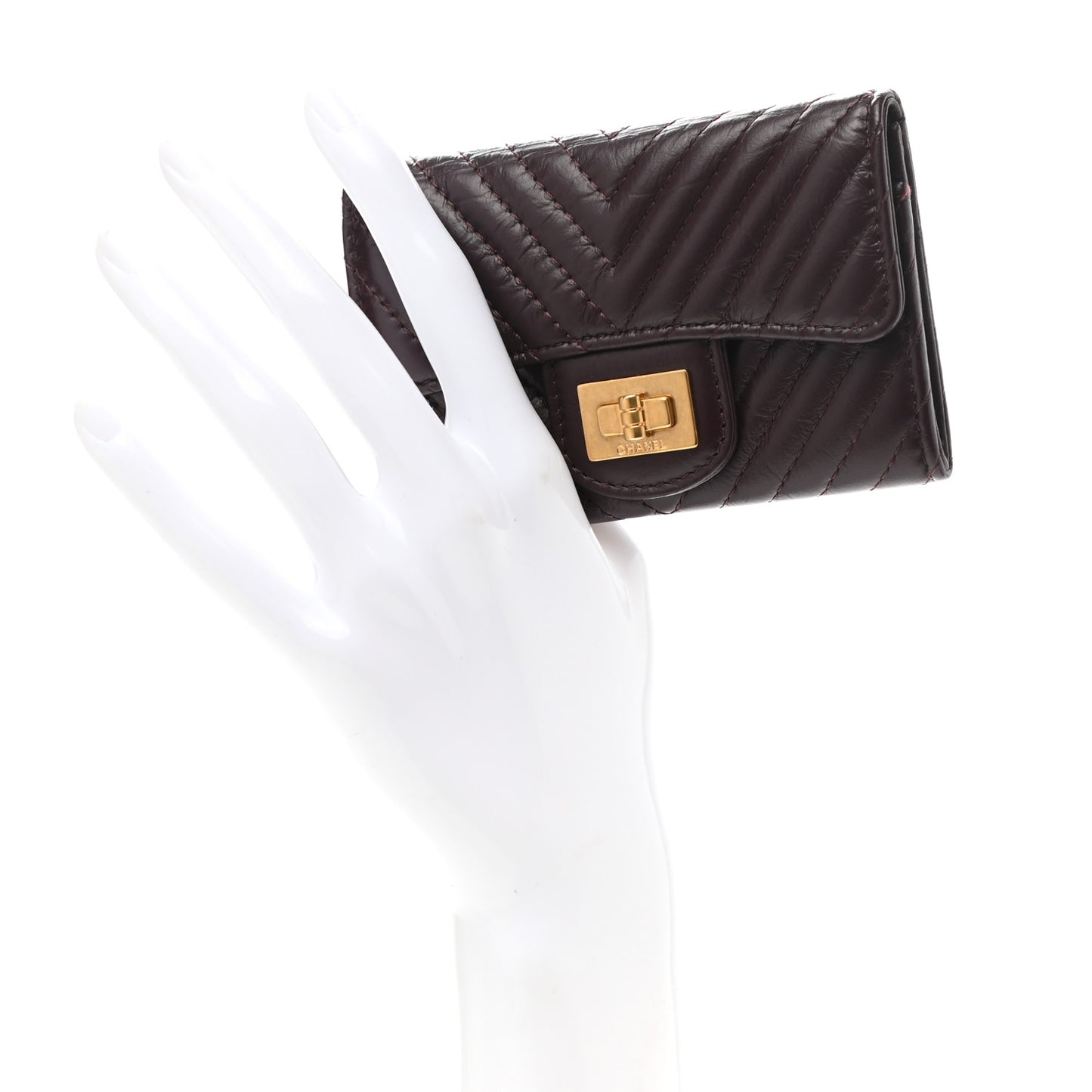 Aged Calfskin Chevron Quilted Small Reissue Flap Wallet Burgundy