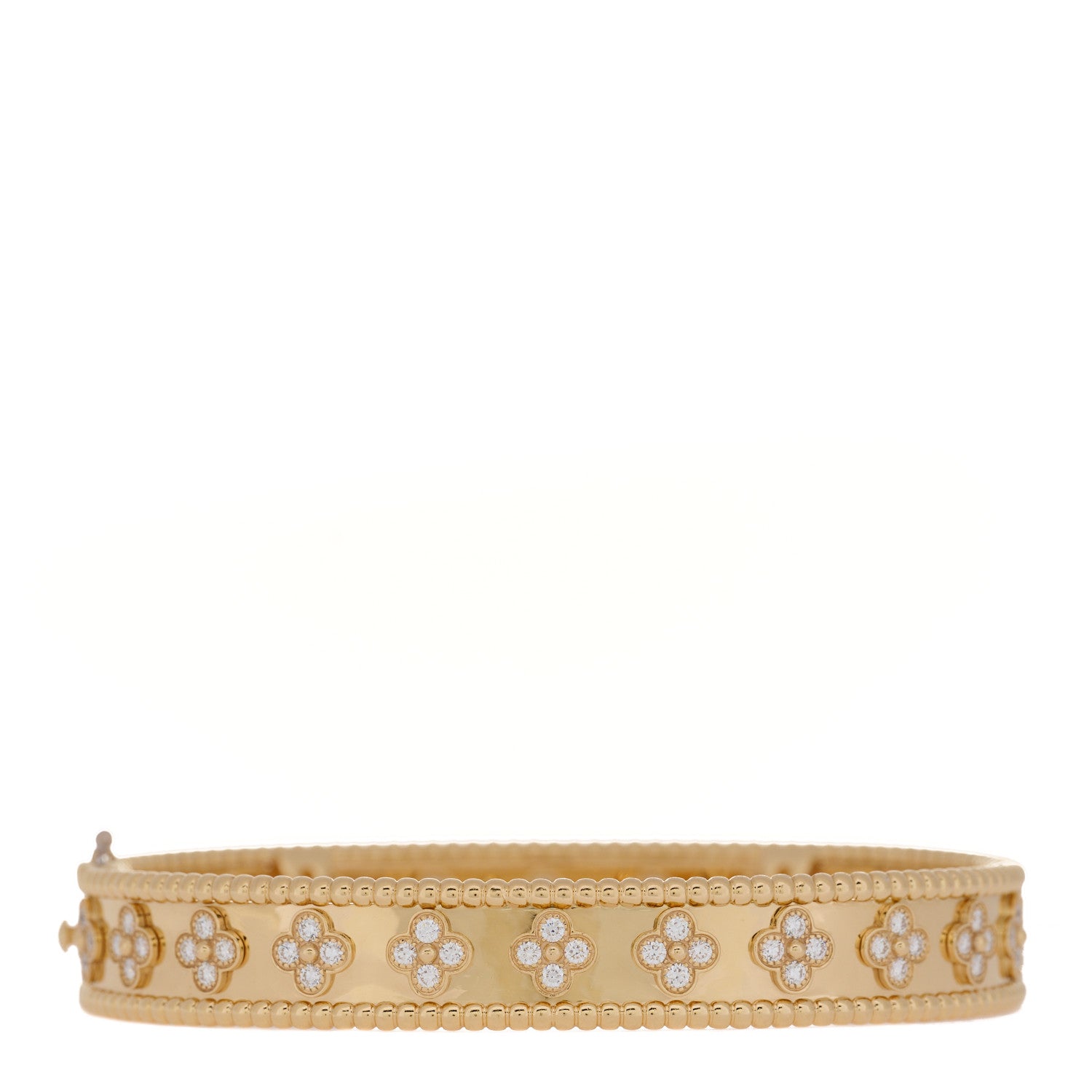 Van Cleef & Arpels 18K Yellow Gold Diamond Perlee Clovers Bangle Bracelet XL 1 of 5