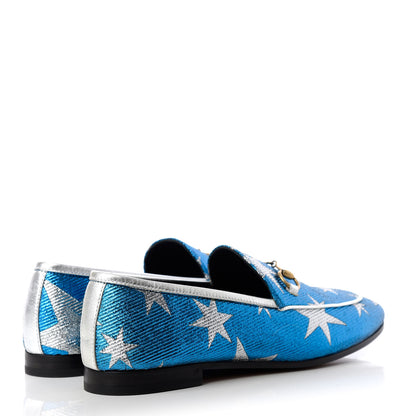 Gucci Lurex Calfskin Starry Sky Womens Jordaan Loafers 39.5 Bluette Silver 4 of 10