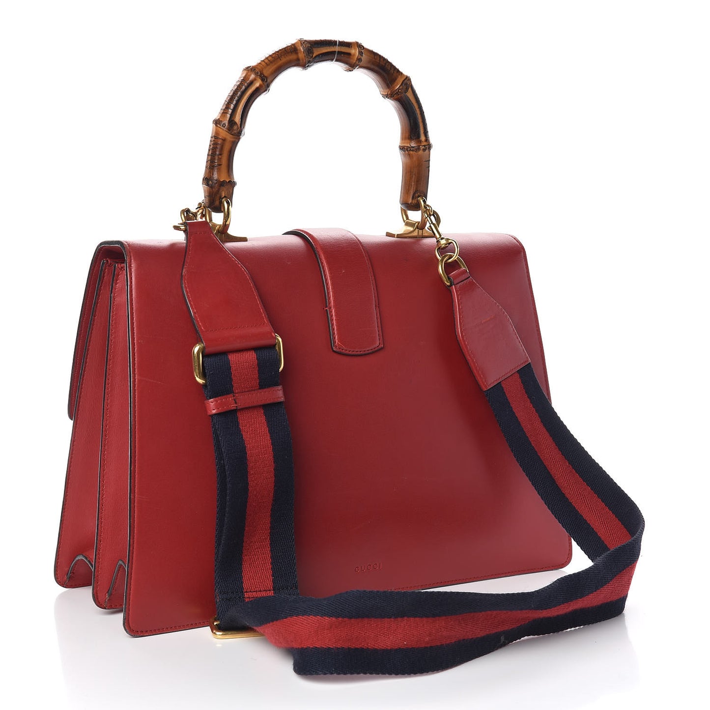 Moon Calfskin Web Large Dionysus Bamboo Top Handle Bag Hibiscus Red