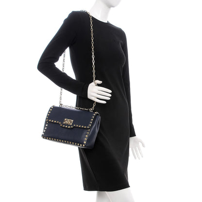 Valentino Garavani Vitello Rockstud Chain Strap Shoulder Bag Marine 2 of 7