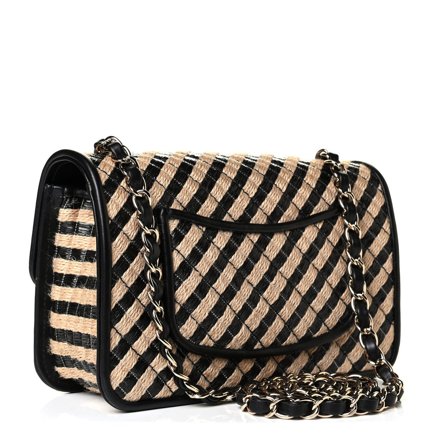 Raffia Jute Striped Mini Urban Jungle Flap Black Beige