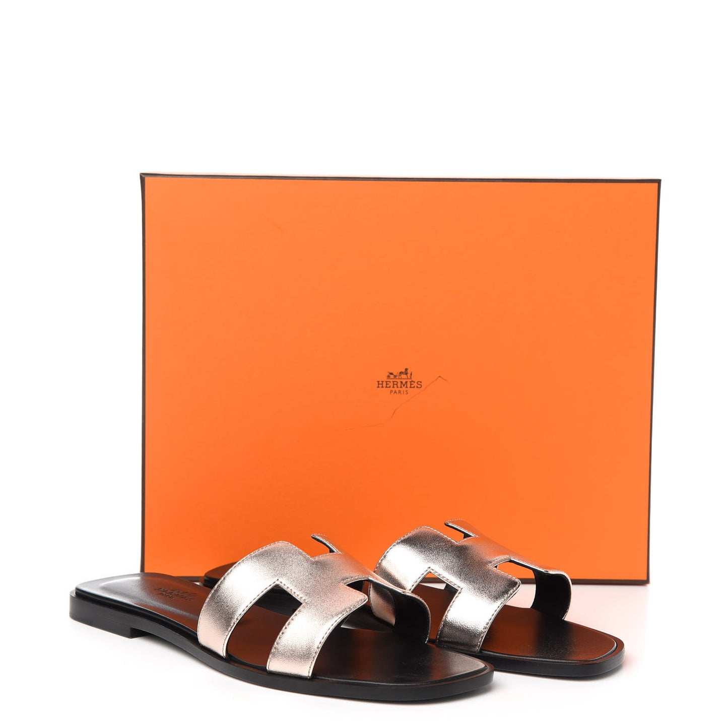 Metallic Calfskin Oran Sandals 38.5 Rose Dore