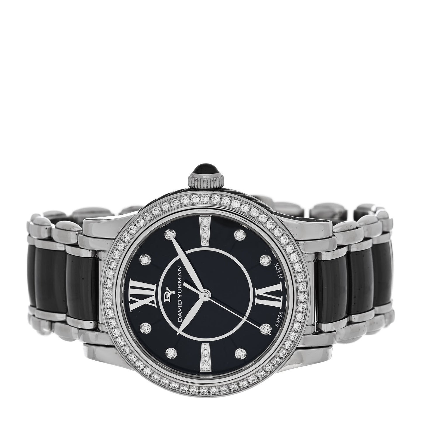 Stainless Steel Ceramic Diamond Bezel 34mm Classic Quartz Watch Black