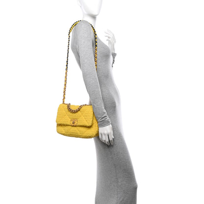 Chanel Tweed Quilted Medium Chanel 19 Flap Yellow 2 of 9