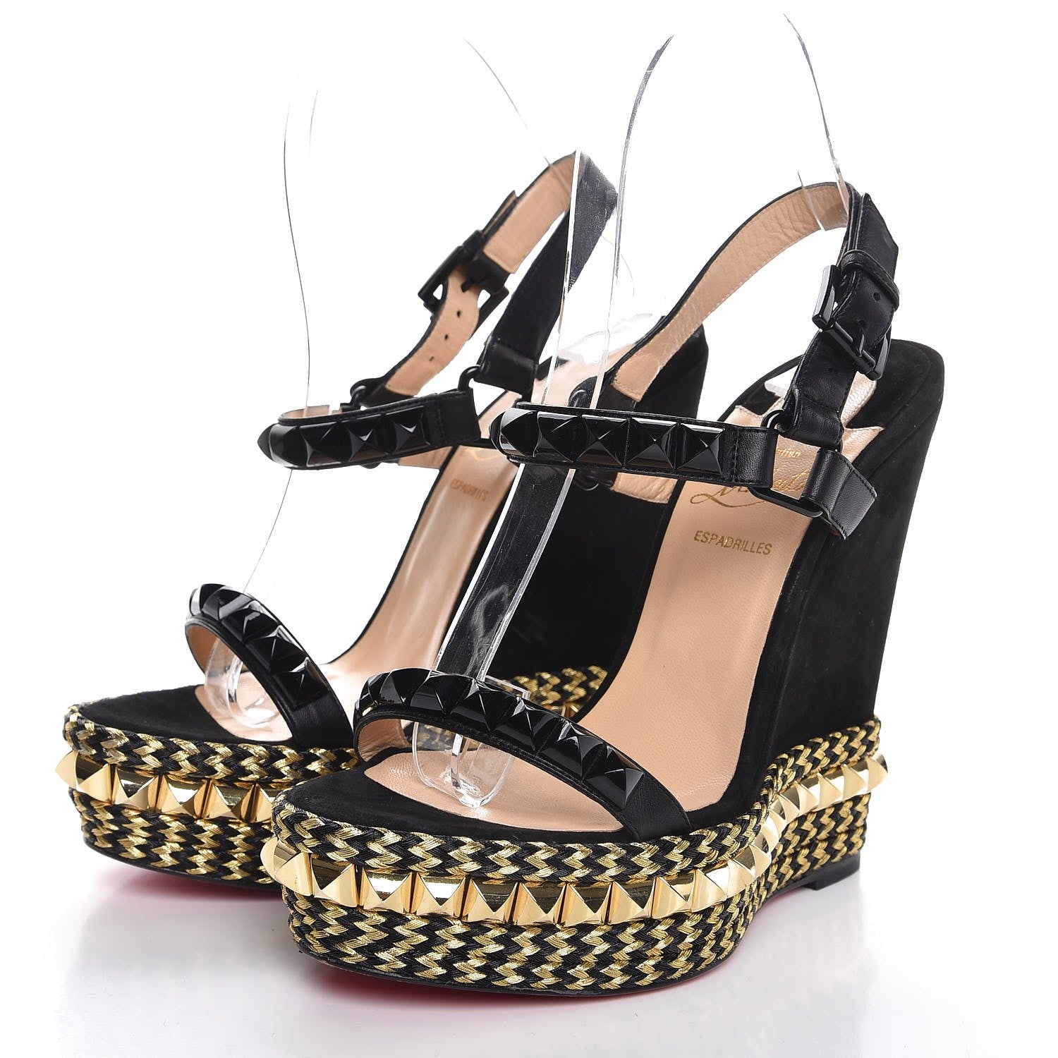 Christian Louboutin Suede Rope Cataclou 140 Wedge Sandals 36 Black Gold 3 of 11