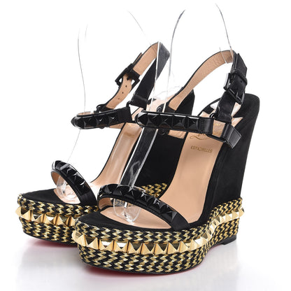 Christian Louboutin Suede Rope Cataclou 140 Wedge Sandals 36 Black Gold 3 of 11