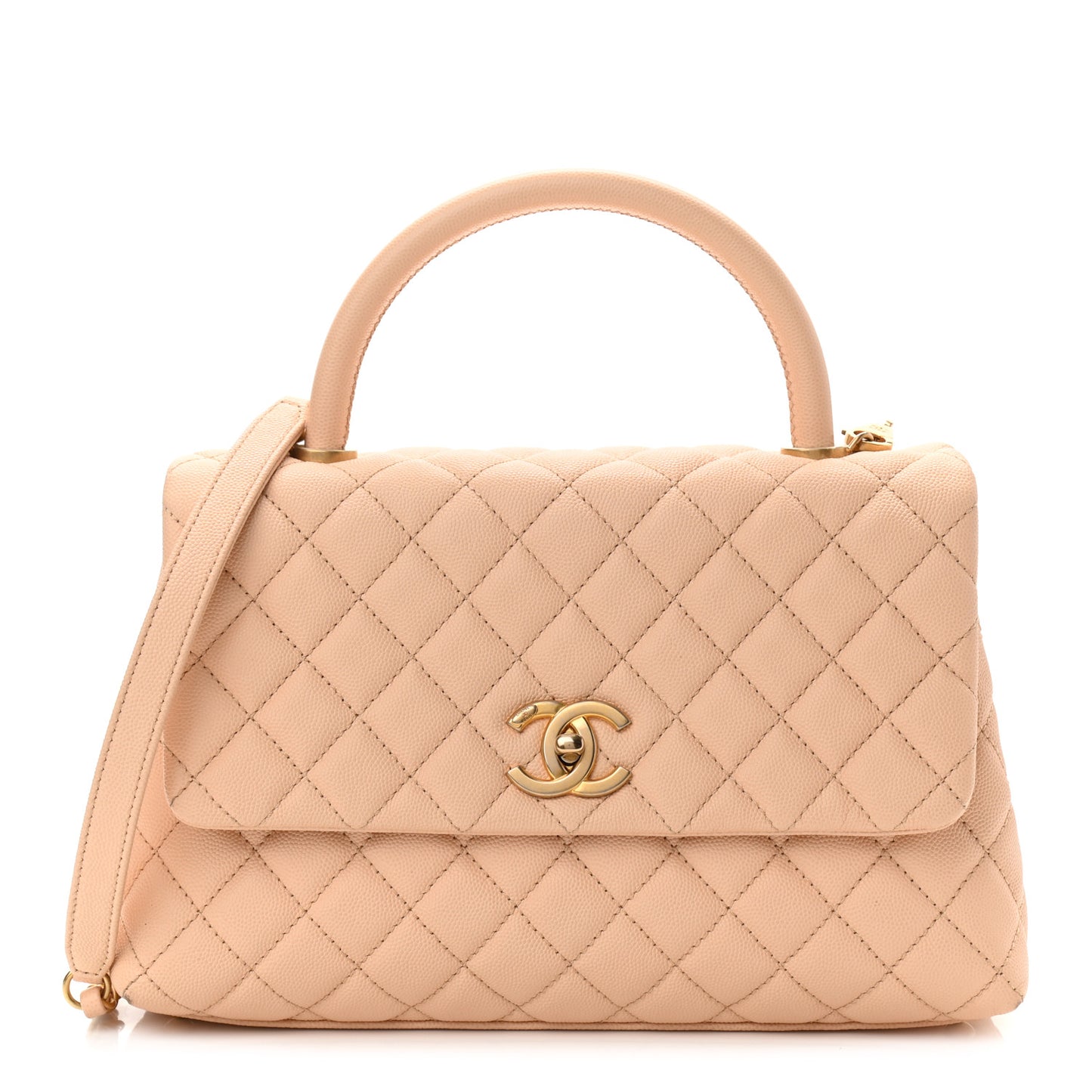 Caviar Quilted Small Coco Handle Flap Beige