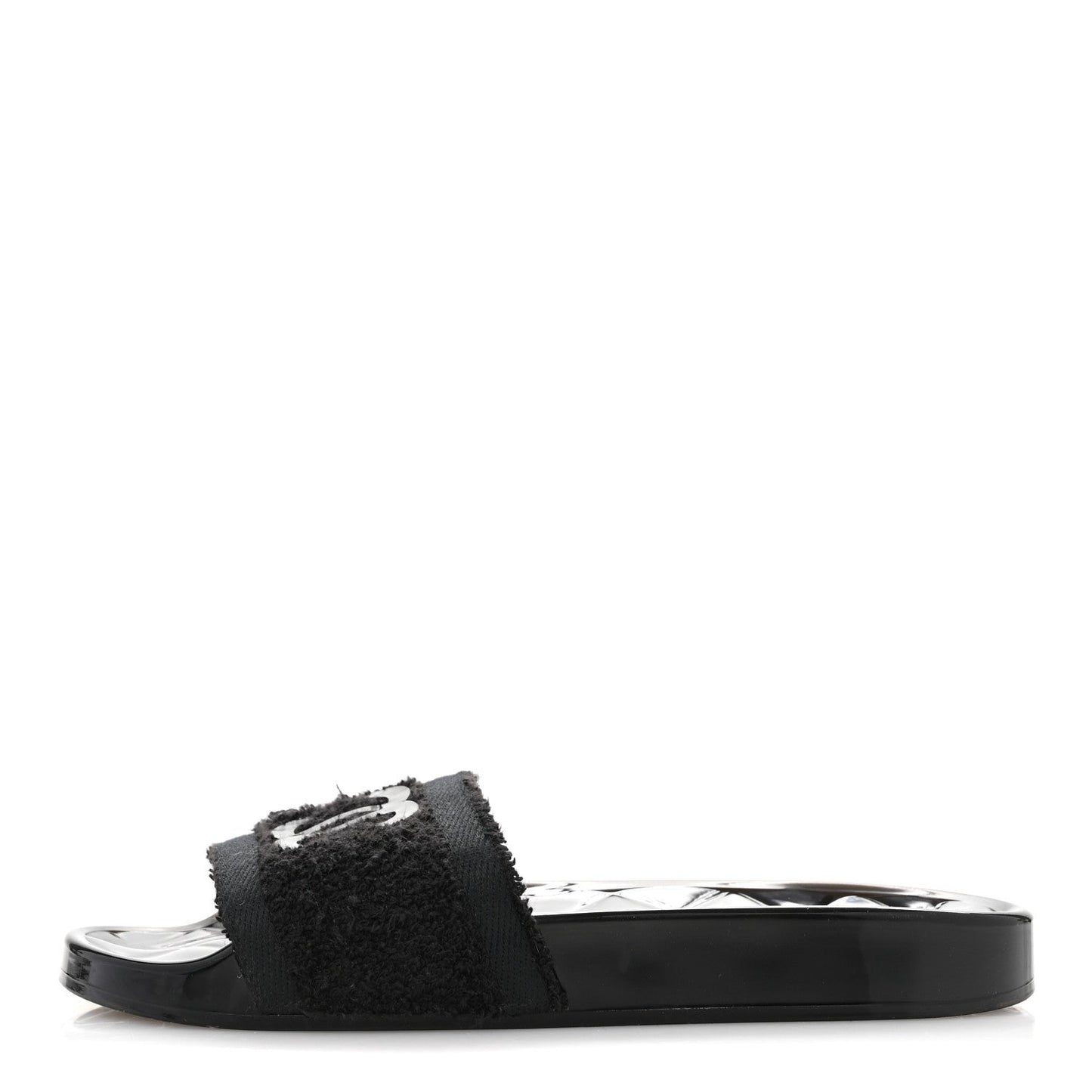PVC Fabric CC Flat Slide Sandals 39 Black