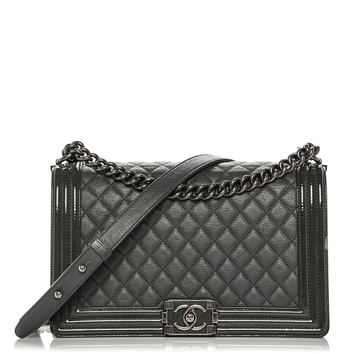 Goatskin Patent Quilted New Medium Boy Flap Grey