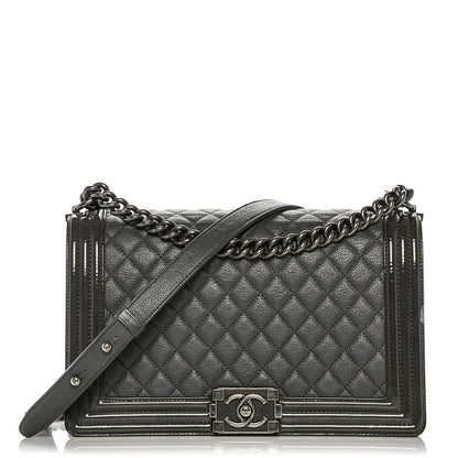 Chanel Goatskin Patent Quilted New Medium Boy Flap Grey 1 of 14