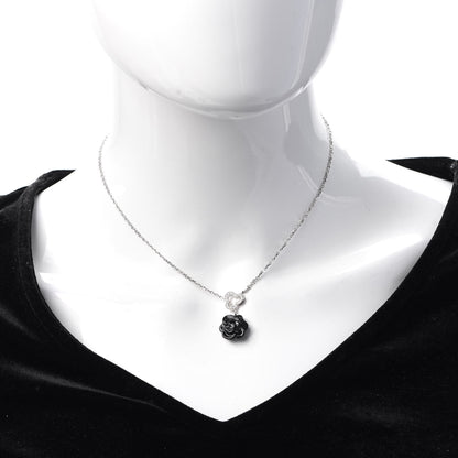 Chanel 18K White Gold Diamond Black Onyx Camelia Sculpte Drop Pendant Necklace 2 of 5