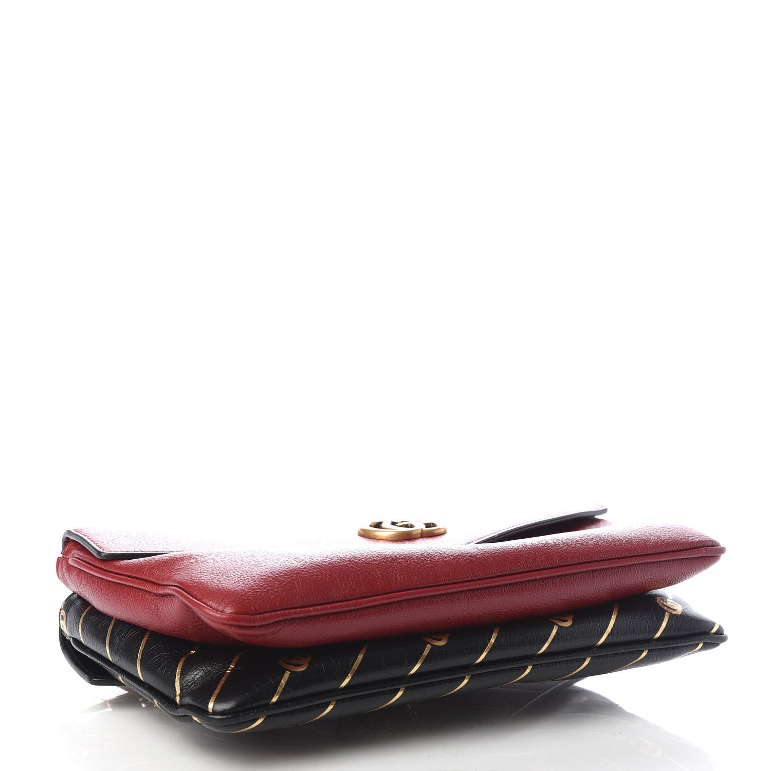 Gucci Calfskin Diagonal GG Medium Thiara Double Envelope Shoulder Bag Black Red 4 of 11