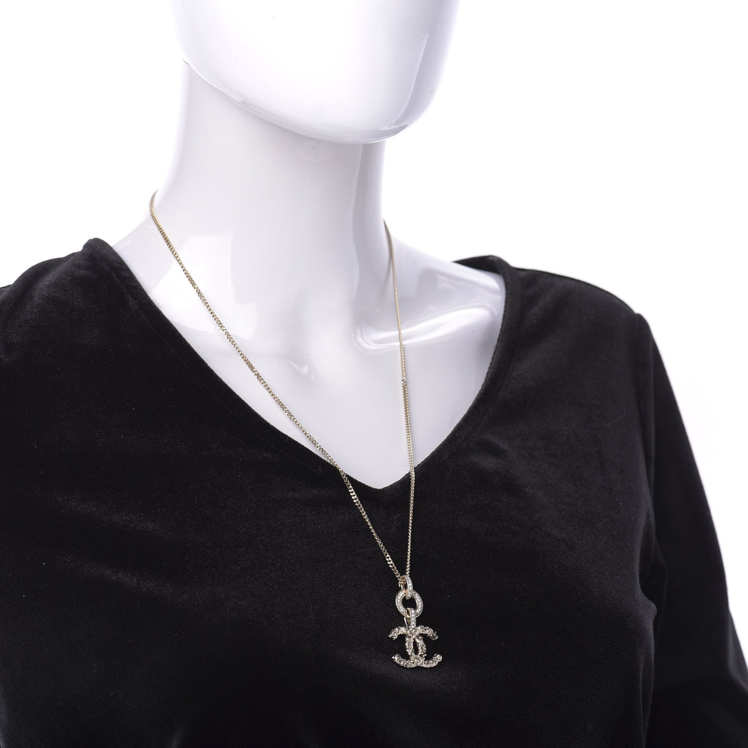 Chanel Crystal CC Logo Pendant Necklace Gold 2 of 6
