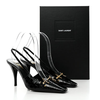 Saint Laurent Calfskin Crocodile Embossed Slingback Tom 90 Pumps 37 Black 13 of 13