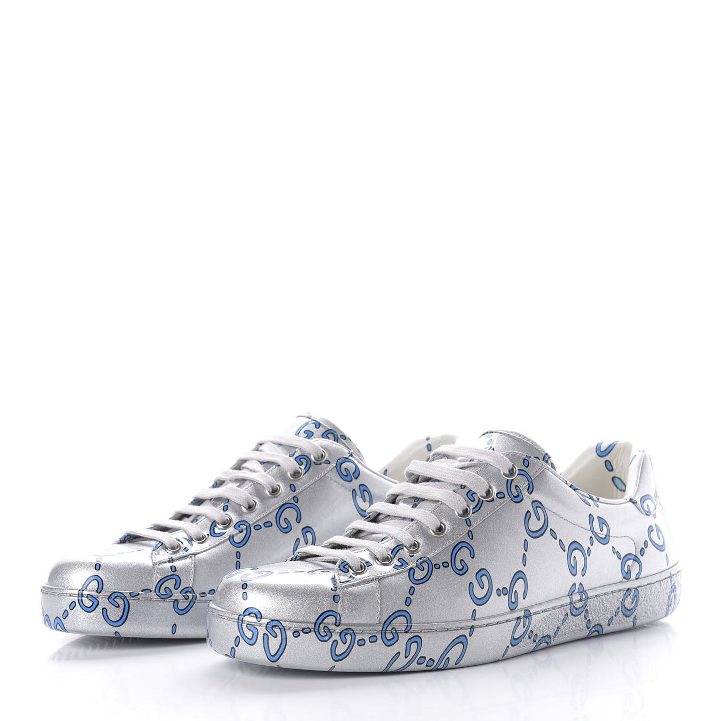 Miro Rubber Wax GucciGhost Print Mens New Ace Sneakers 8.5 Silver
