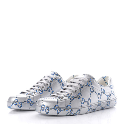 Gucci Miro Rubber Wax GucciGhost Print Mens New Ace Sneakers 8.5 Silver 3 of 10