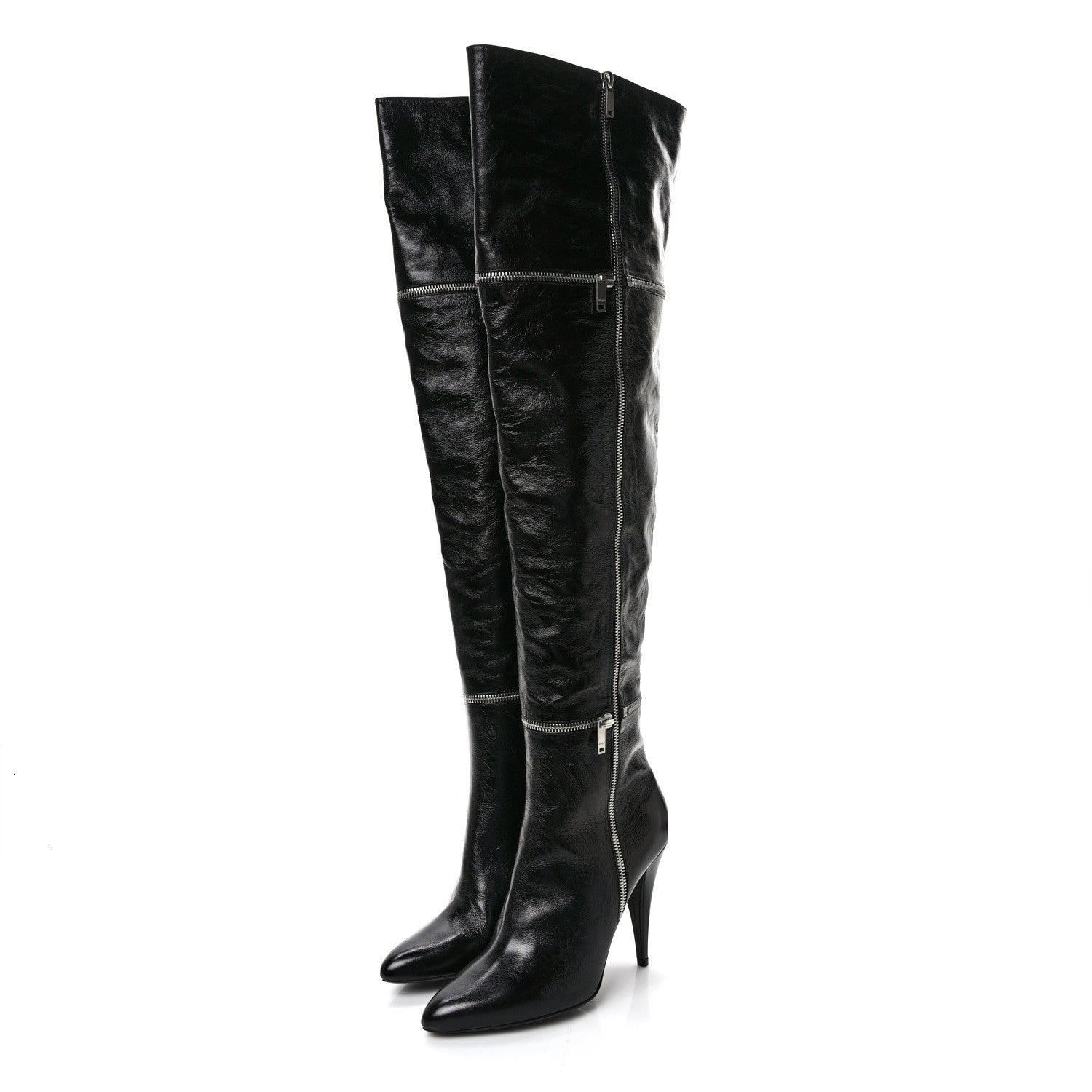 Saint Laurent Nappa Fetish 105 Zip Over The Knee Boots 39 Black 3 of 7