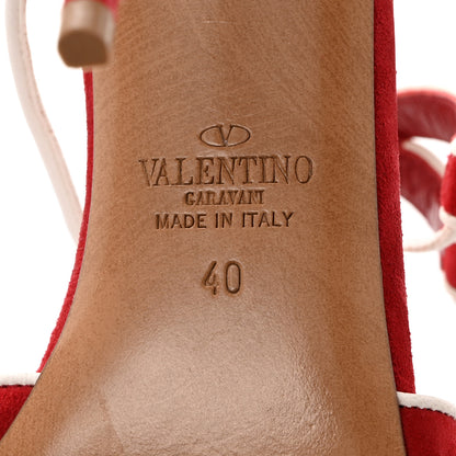 Valentino Garavani Suede Free Rockstud Ankle T-Strap 105mm Sandals 40 Rosso Valentino White 8 of 8