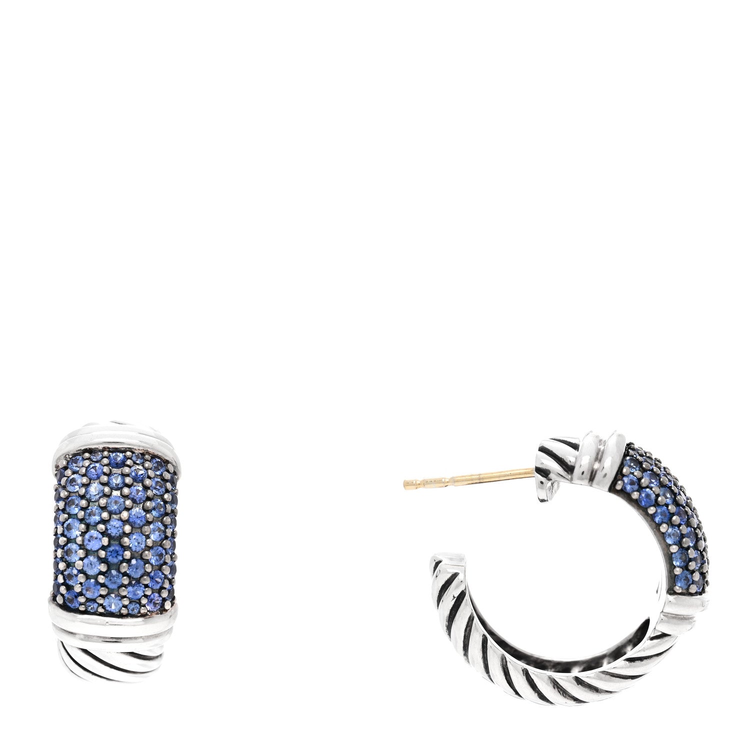 David Yurman Sterling Silver Blue Sapphire Metro Hoop Earrings 1 of 4
