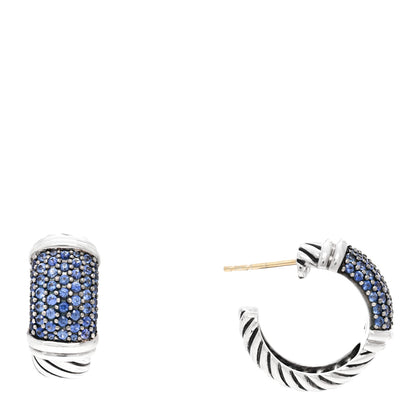 David Yurman Sterling Silver Blue Sapphire Metro Hoop Earrings 1 of 4