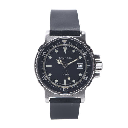 Tiffany Stainless Steel Rubber 30mm Diver Quartz Watch Black 1 of 7