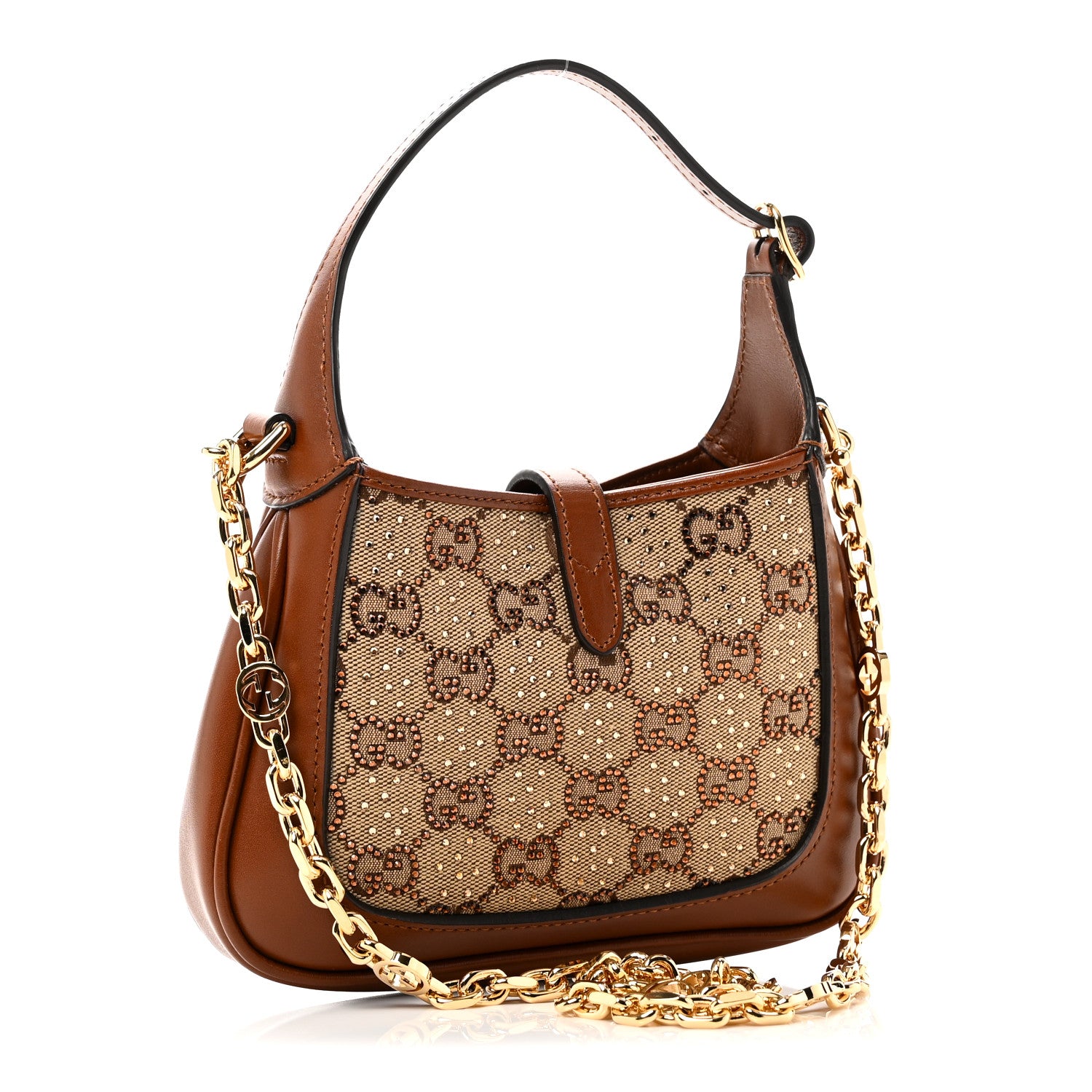 Gucci New Canvas Charisma Calfskin Crystal GG Monogram Mini Jackie
