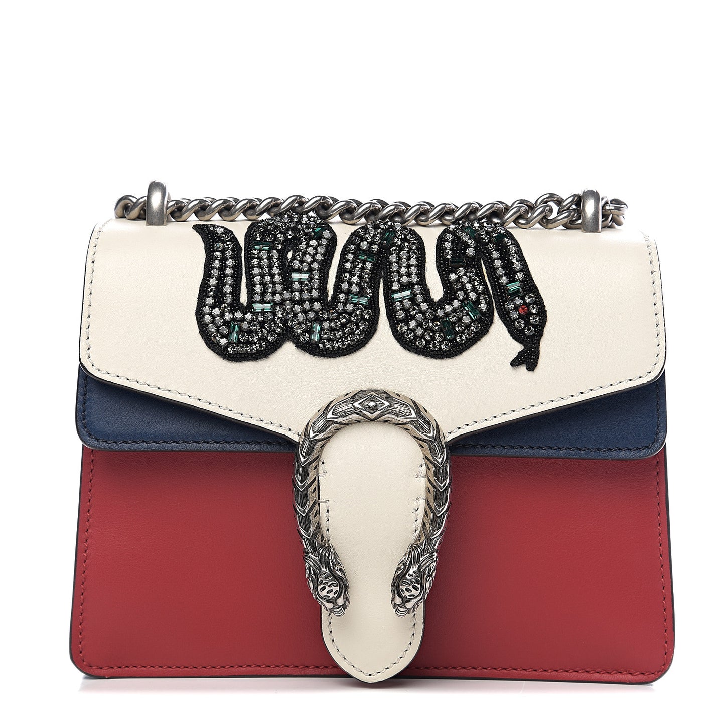 Calfskin Crystal Snake Embroidered Mini Dionysus Shoulder Bag Mystic White Hibiscus Red Blue Agata