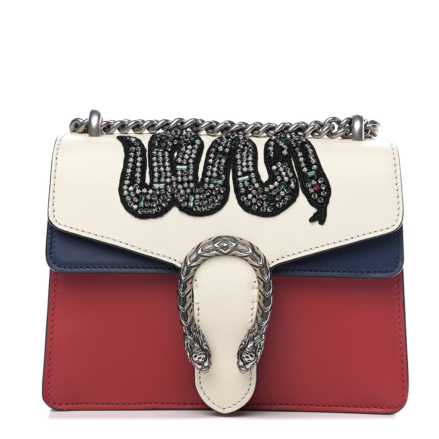 Gucci Calfskin Crystal Snake Embroidered Mini Dionysus Shoulder Bag Mystic White Hibiscus Red Blue Agata 1 of 9