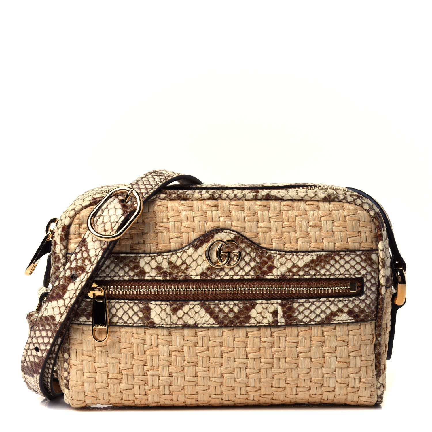 Gucci Raffia Elaphe Mini Ophidia Shoulder Bag Natural Cream Brown 1 of 4