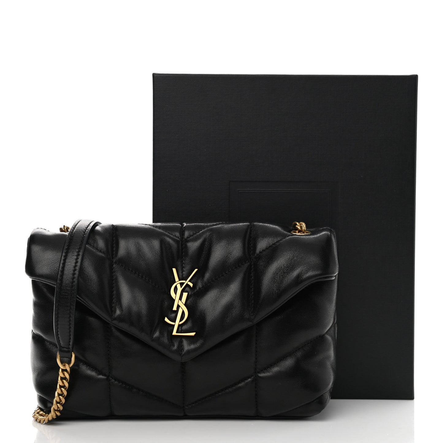 Lambskin Quilted Toy Loulou Puffer Monogram Chain Satchel Black